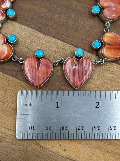 Red & Orange Spiny & Turquoise Heart Necklace by Federico Jimenez