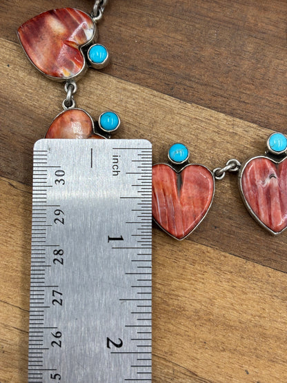 Red & Orange Spiny & Turquoise Heart Necklace by Federico Jimenez