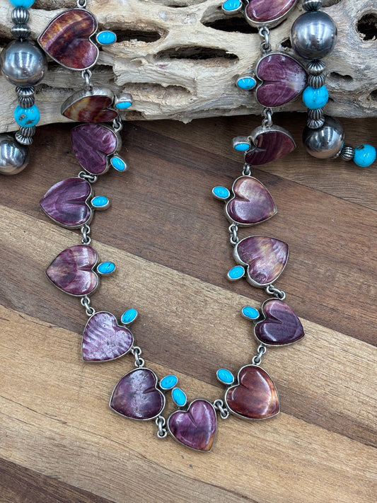 Purple Spiny & Turquoise Heart Necklace by Federico Jimenez