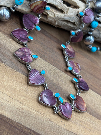 Purple Spiny & Turquoise Heart Necklace by Federico Jimenez