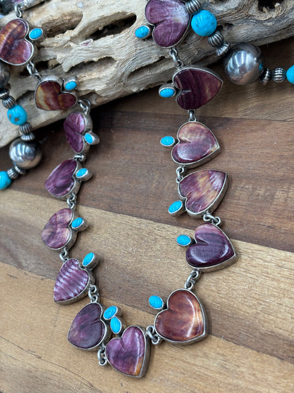 Purple Spiny & Turquoise Heart Necklace by Federico Jimenez