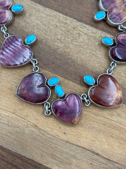 Purple Spiny & Turquoise Heart Necklace by Federico Jimenez