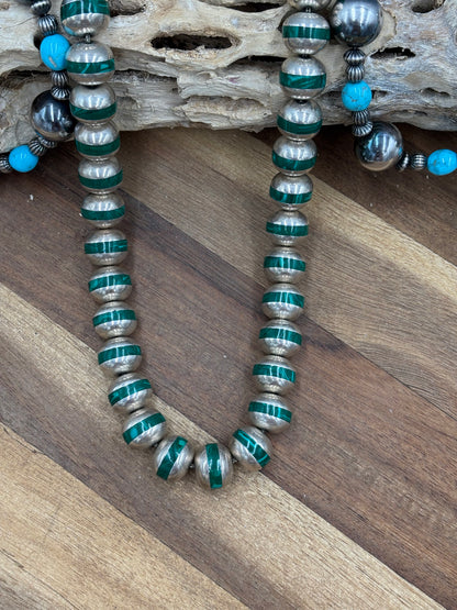 Malachite Inlayed Sterling Silver Pearls by Federico Jimenez