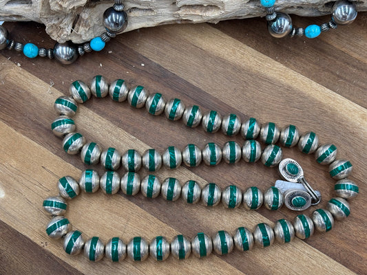 Malachite Inlayed Sterling Silver Pearls by Federico Jimenez