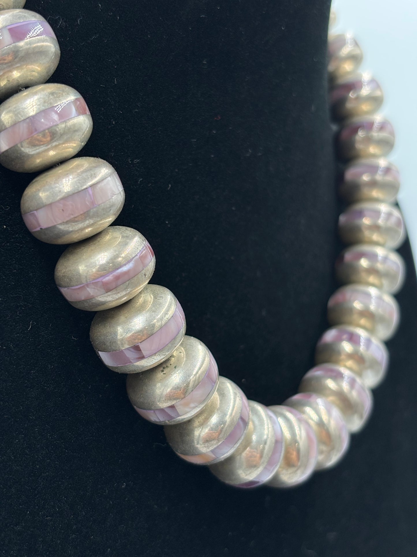 Pink Shell Inlayed Sterling Silver Pearls by Federico Jimenez