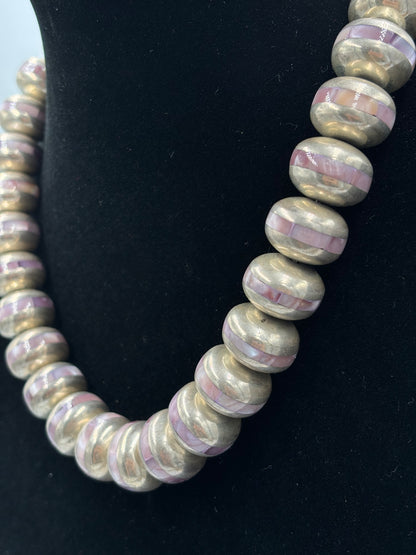 Pink Shell Inlayed Sterling Silver Pearls by Federico Jimenez