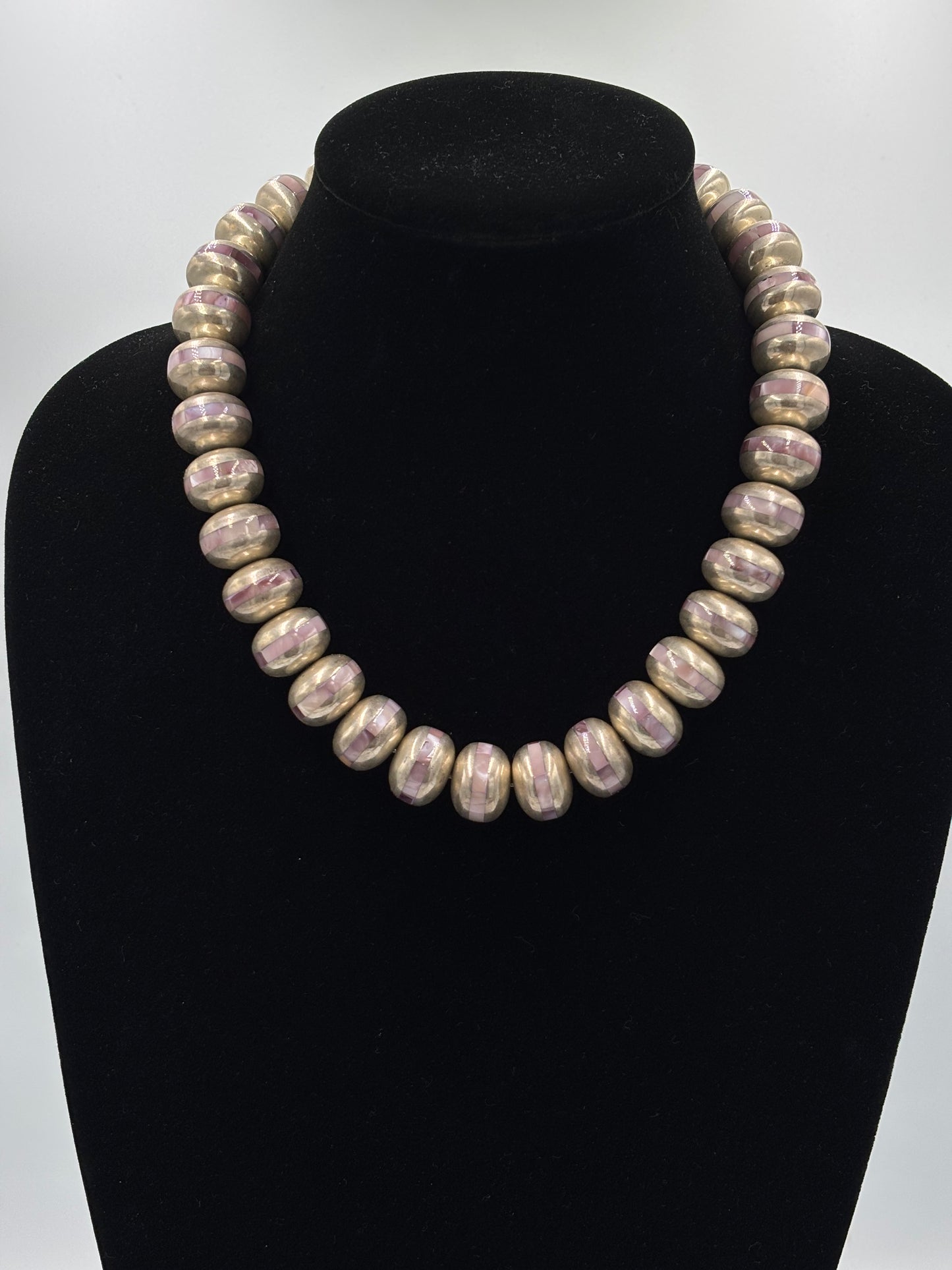 Pink Shell Inlayed Sterling Silver Pearls by Federico Jimenez