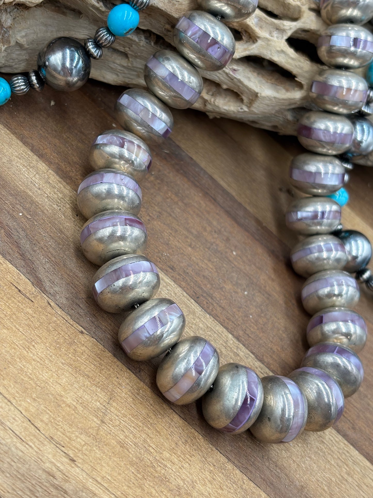 Pink Shell Inlayed Sterling Silver Pearls by Federico Jimenez