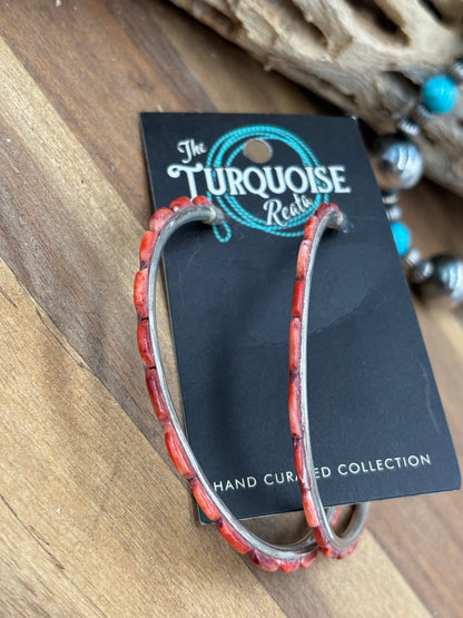 Red Orange Spiny XL Hoop Earrings by Federico Jimenez