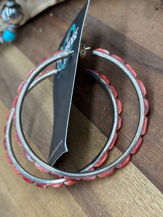 Red Orange Spiny XL Hoop Earrings by Federico Jimenez