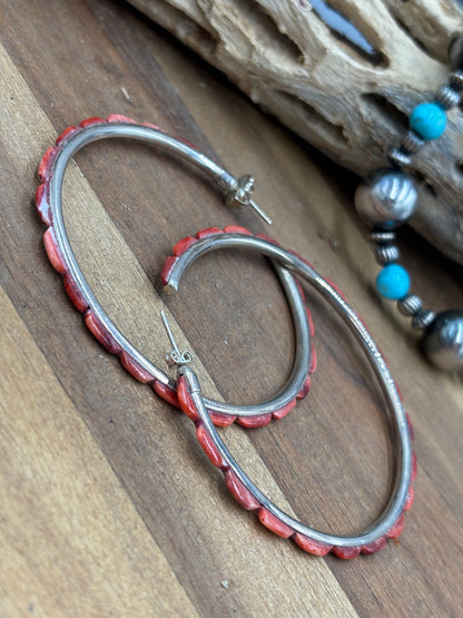 Red Orange Spiny XL Hoop Earrings by Federico Jimenez