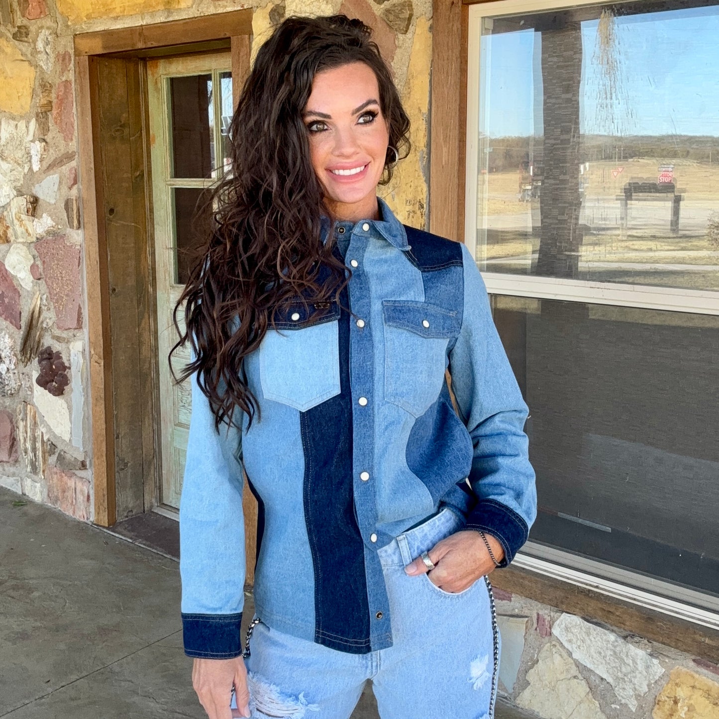 High Noon Colorblock Denim Shirt