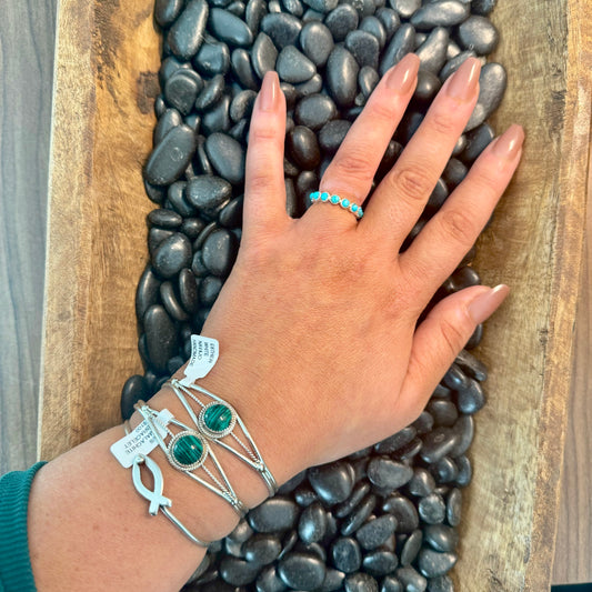 Esther White Navajo Handmade Malachite Cuff
