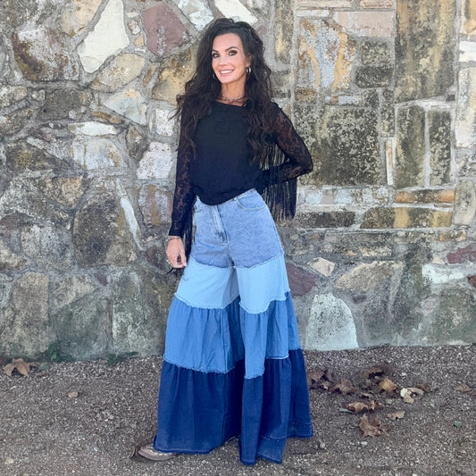Blue Bird Tiered Denim Pants