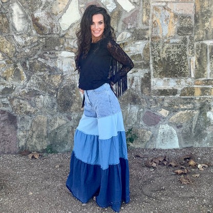 Blue Bird Tiered Denim Pants