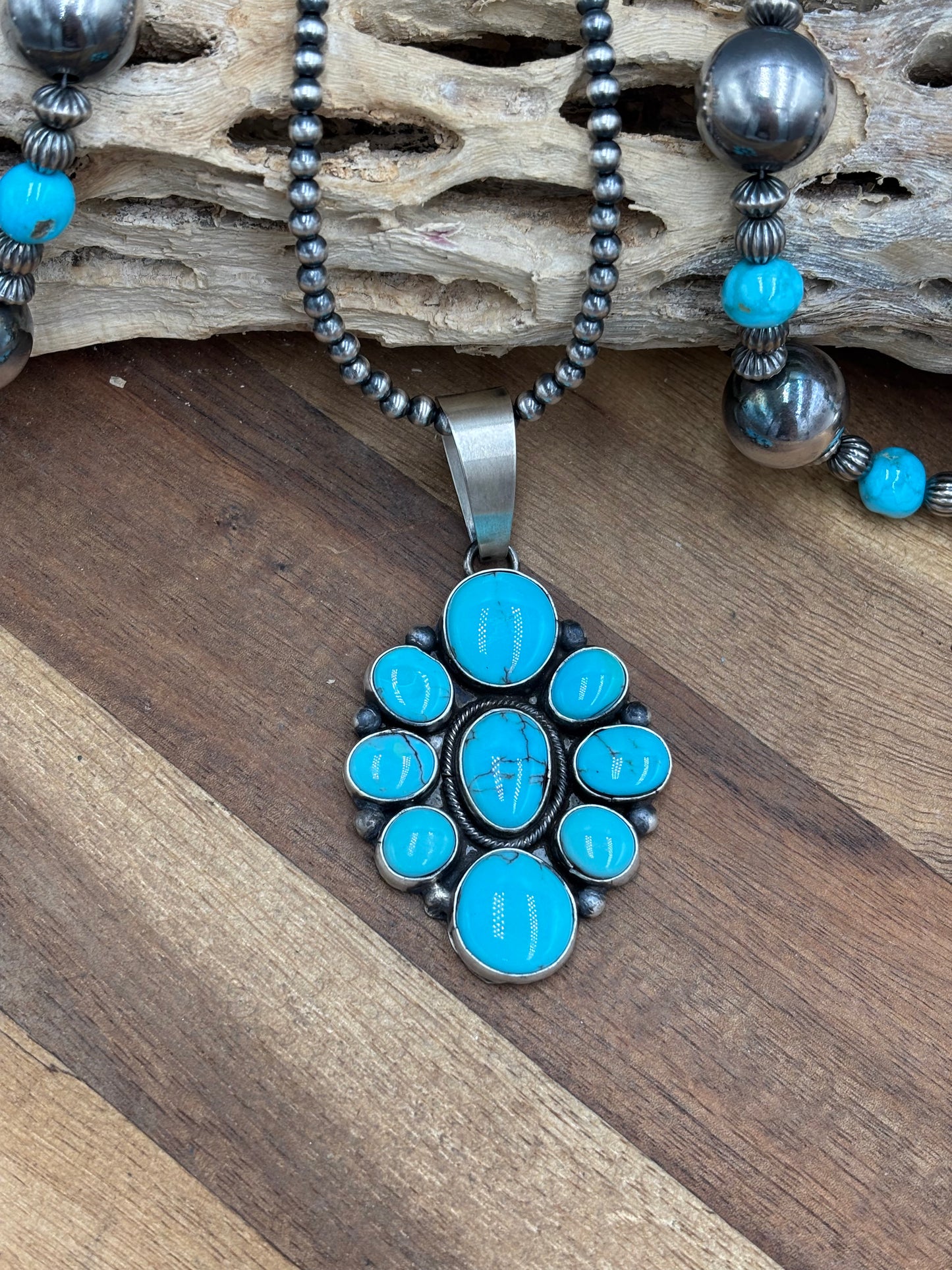 Turquoise Cluster Pendant #2 by Ella Peter, Navajo