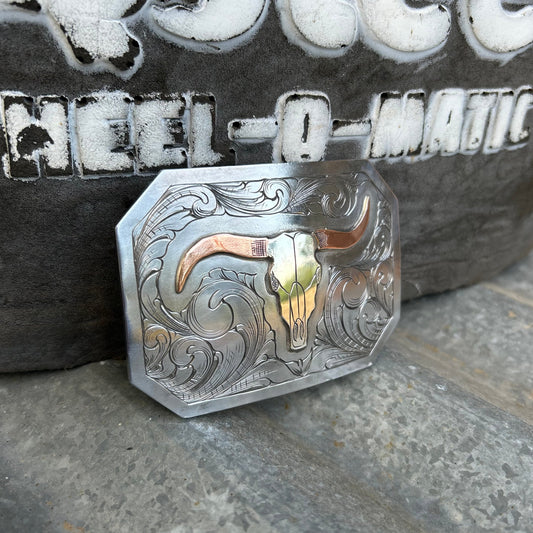 Lujan Silver- Engraved Longhorn Belt Buckle