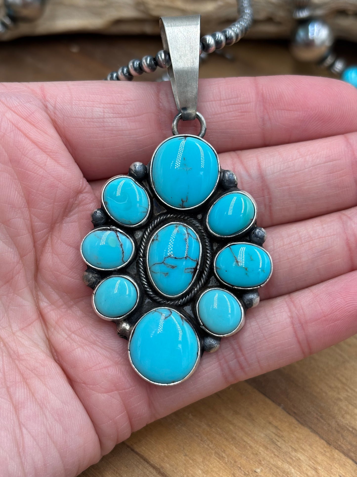 Turquoise Cluster Pendant #2 by Ella Peter, Navajo