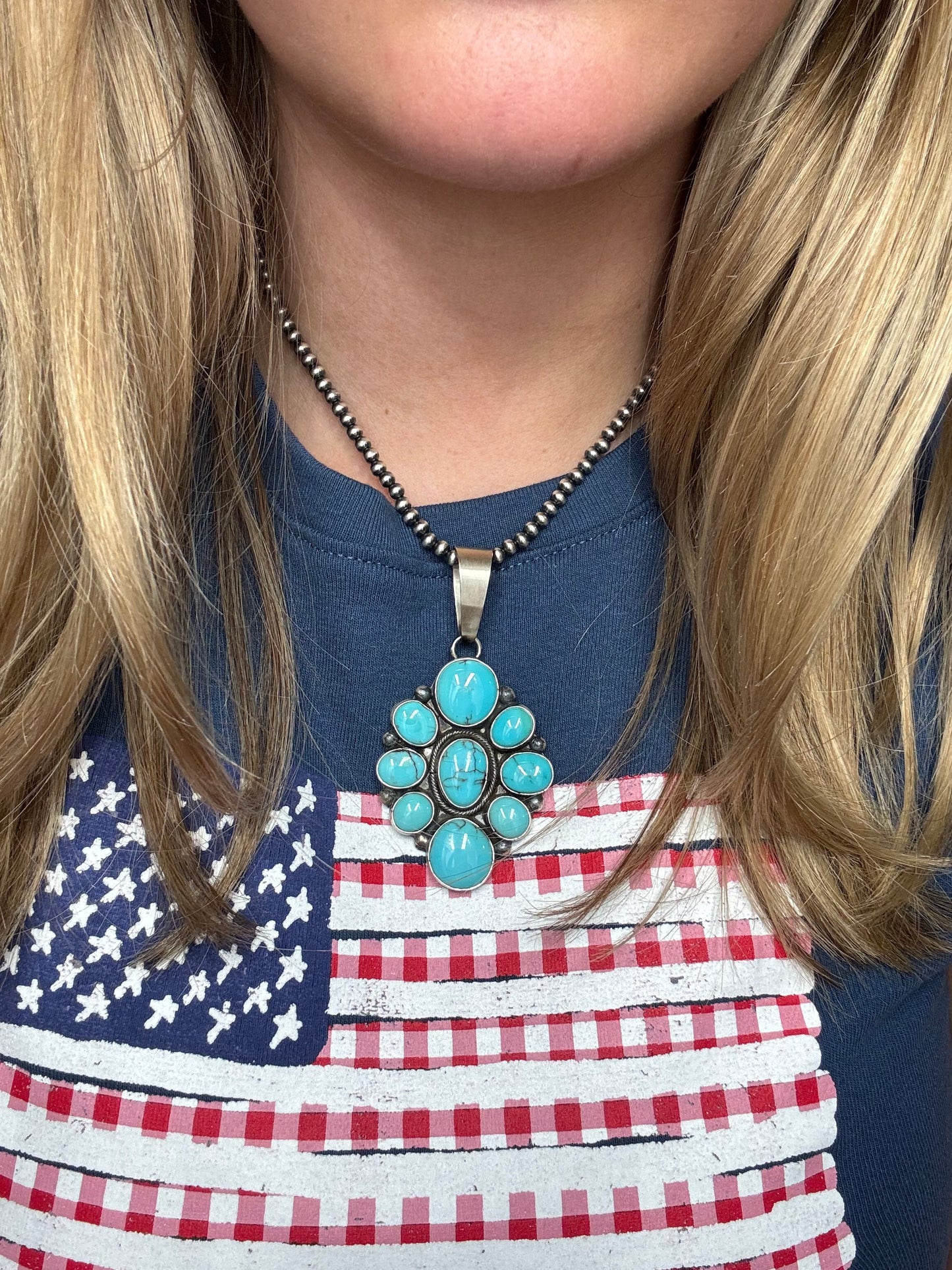 Turquoise Cluster Pendant #2 by Ella Peter, Navajo