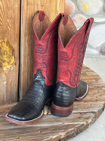 Signature Turquoise Reata Men's Boot – Exotics - The Riley Black Caiman Belly Square Toe Boot
