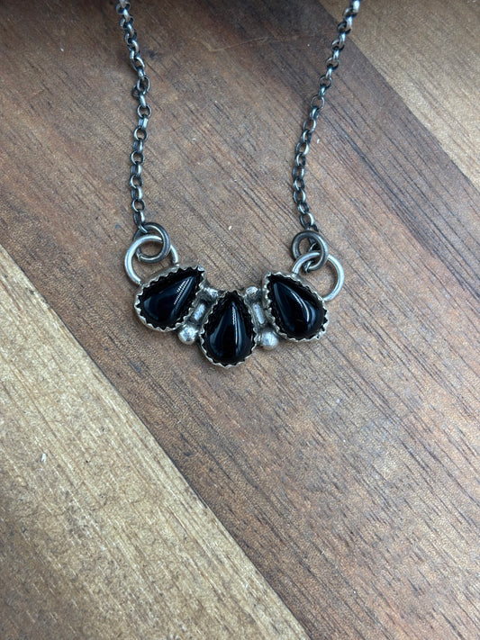 Black Onyx 3 Stone Necklace