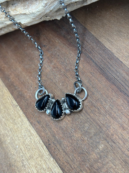 Black Onyx 3 Stone Necklace