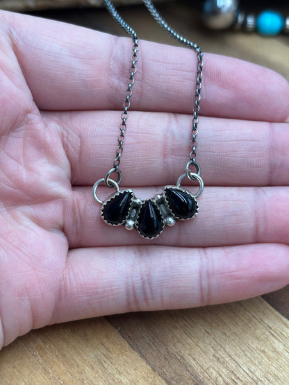 Black Onyx 3 Stone Necklace