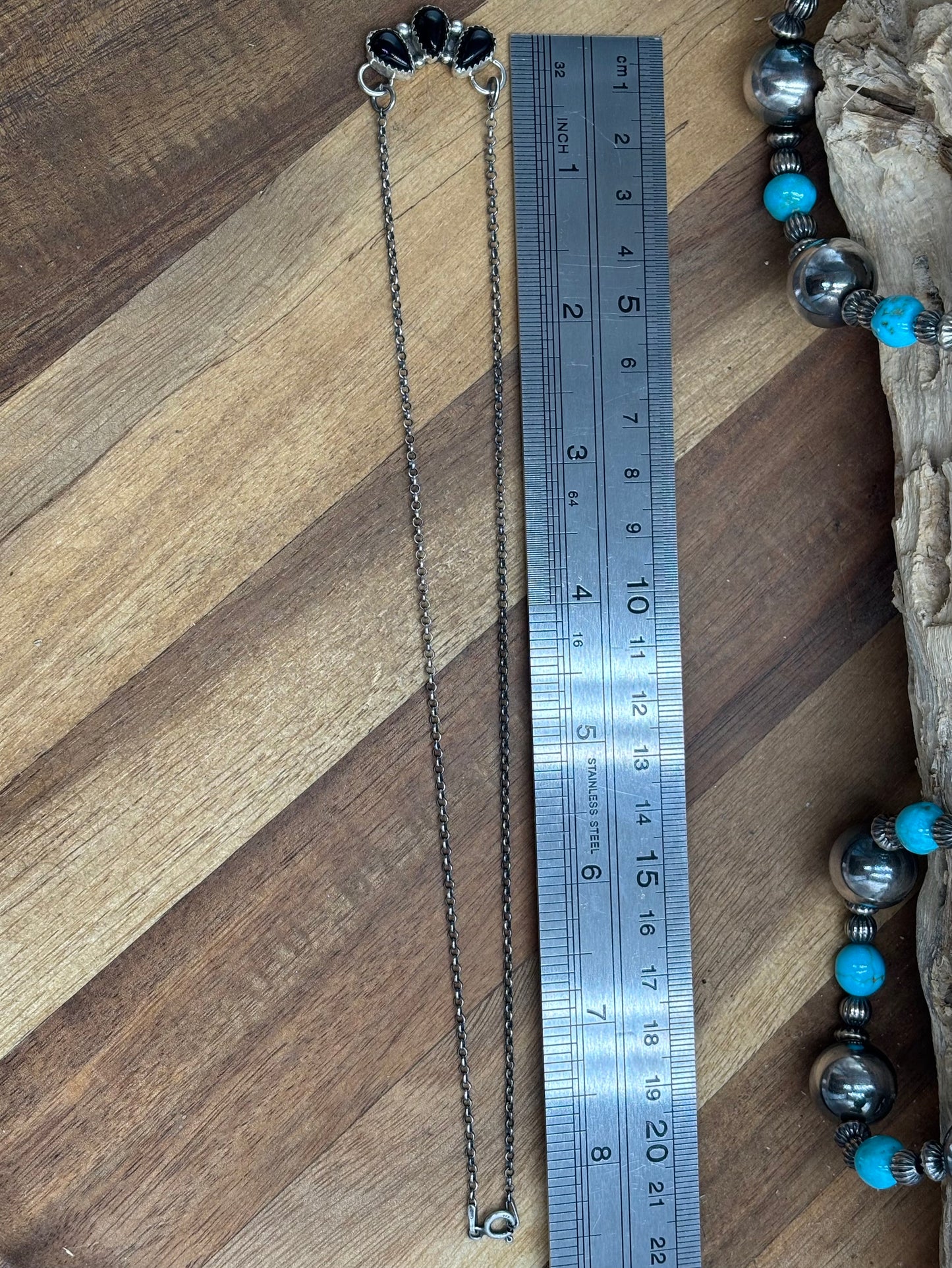 Black Onyx 3 Stone Necklace