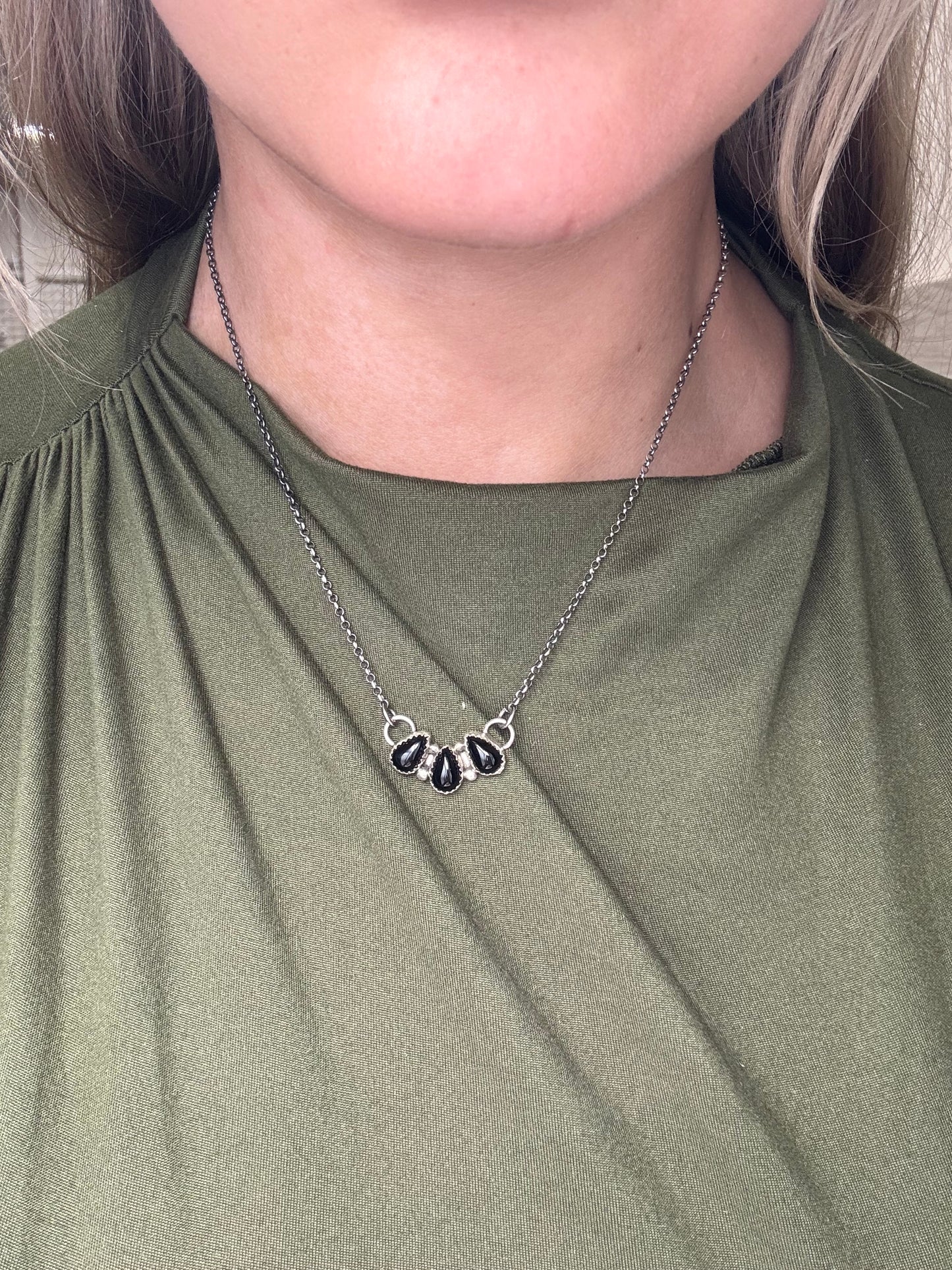 Black Onyx 3 Stone Necklace