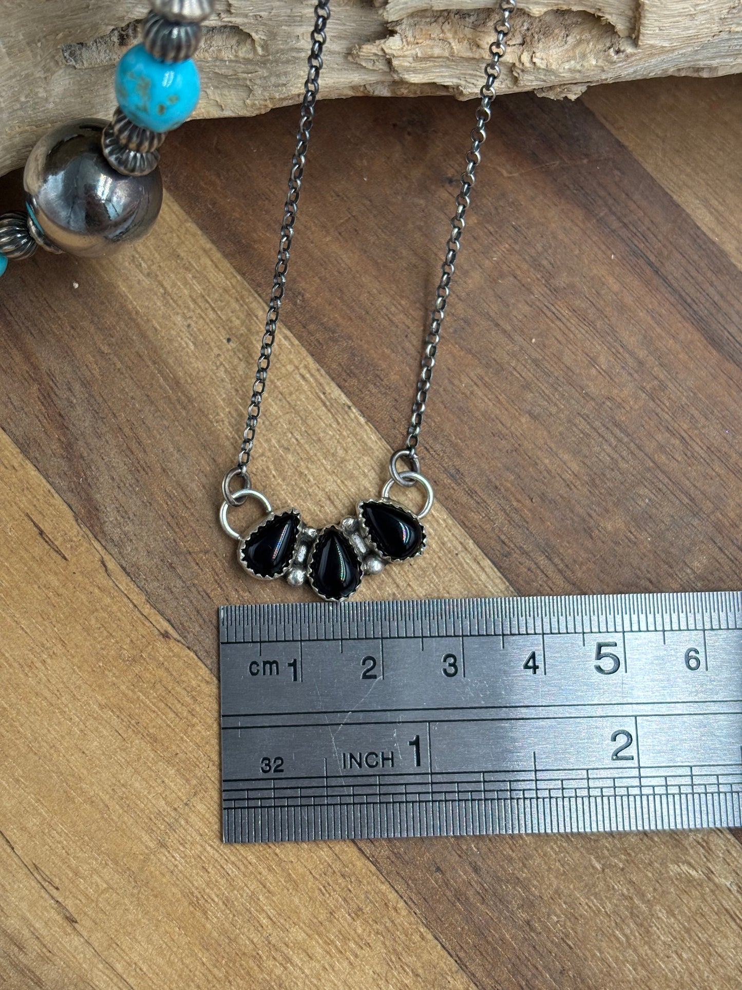 Black Onyx 3 Stone Necklace