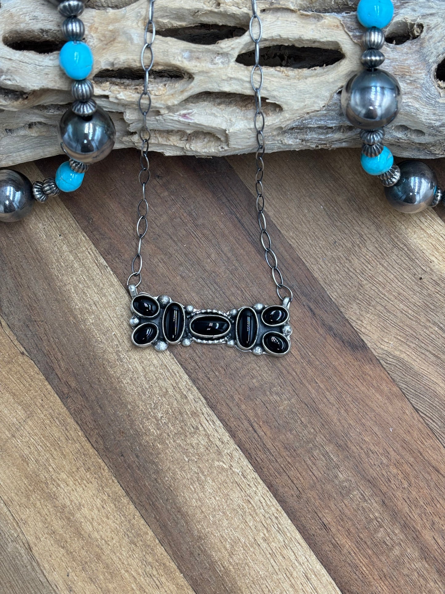 Black Onyx Necklace by Bonnie Benally, Navajo