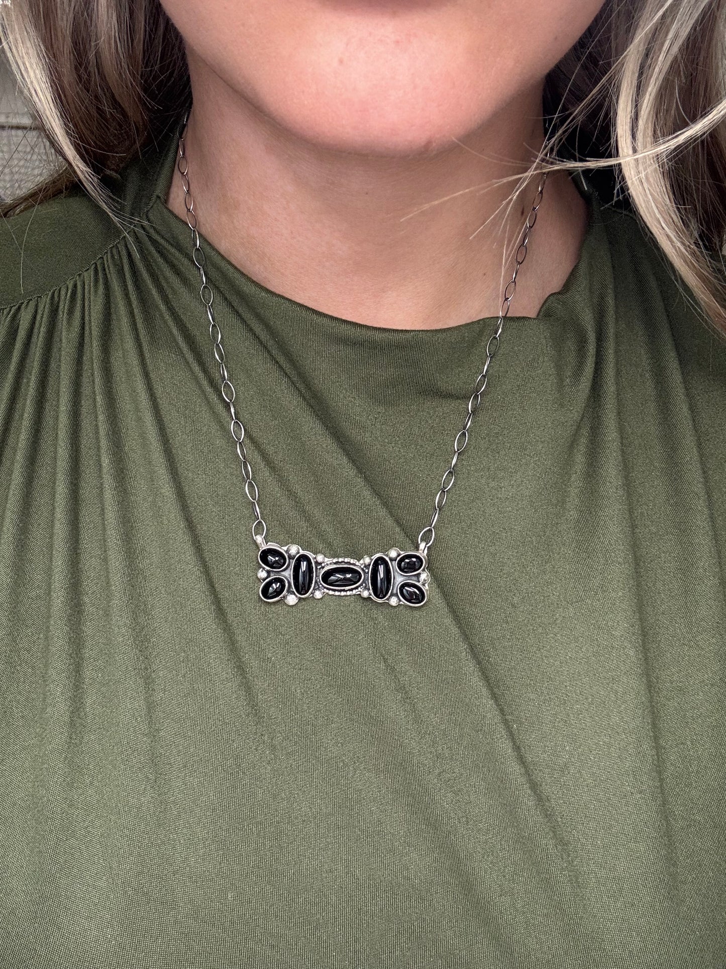Black Onyx Necklace by Bonnie Benally, Navajo