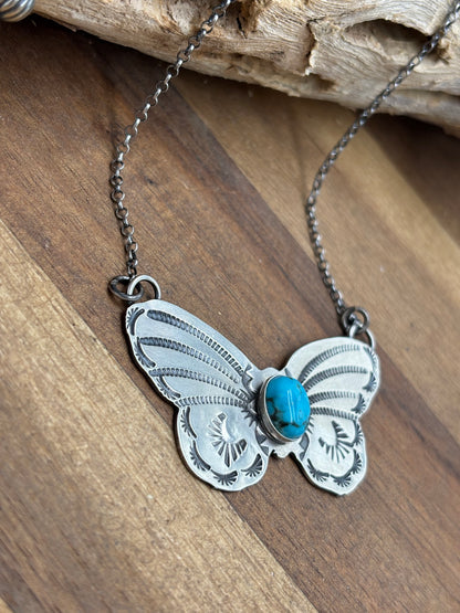 Kingman Turquoise Butterfly Necklace by Rick Enriquez, Navajo