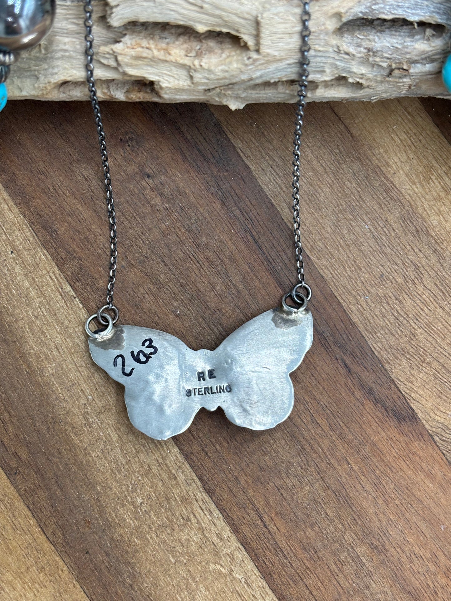 Kingman Turquoise Butterfly Necklace by Rick Enriquez, Navajo