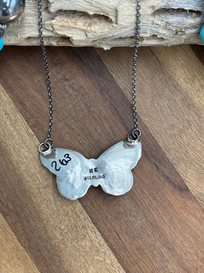 Kingman Turquoise Butterfly Necklace by Rick Enriquez, Navajo
