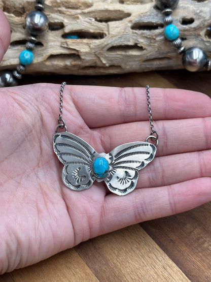 Kingman Turquoise Butterfly Necklace by Rick Enriquez, Navajo