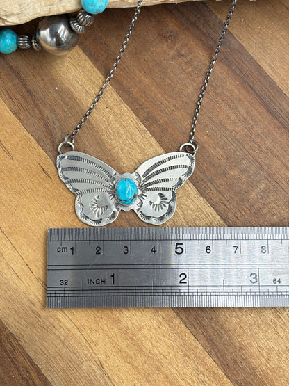 Kingman Turquoise Butterfly Necklace by Rick Enriquez, Navajo