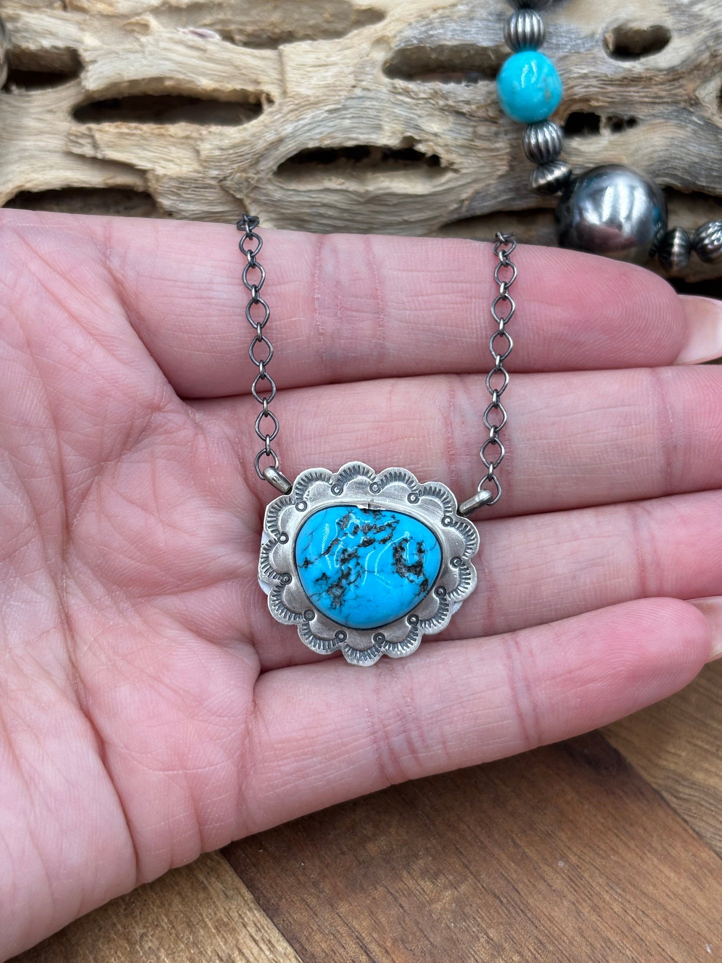 Kingman Turquoise Necklace by Scott Skeets, Navajo
