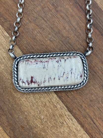 Red Buffalo & Natural Cowhide Bar Necklace