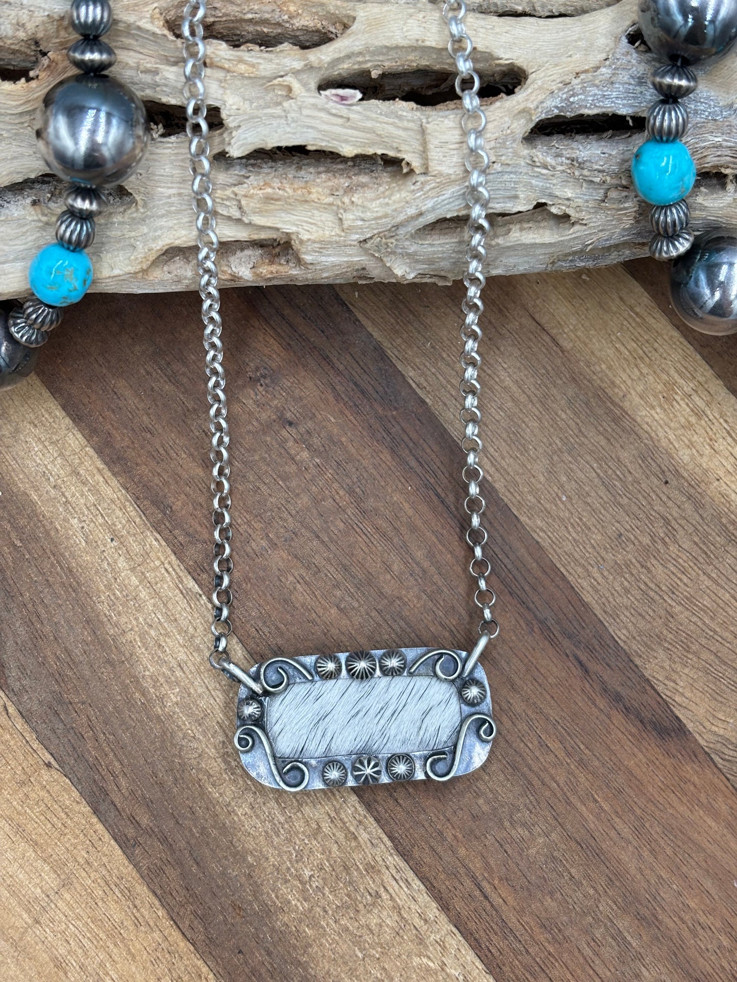 Red Buffalo & Natural Cowhide Bar Necklace