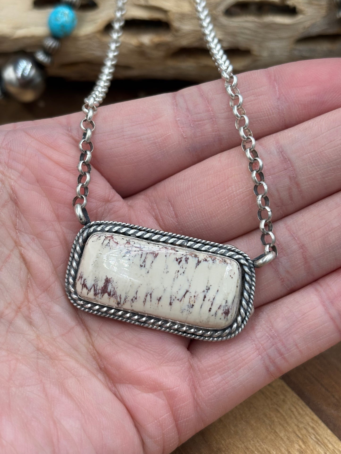 Red Buffalo & Natural Cowhide Bar Necklace