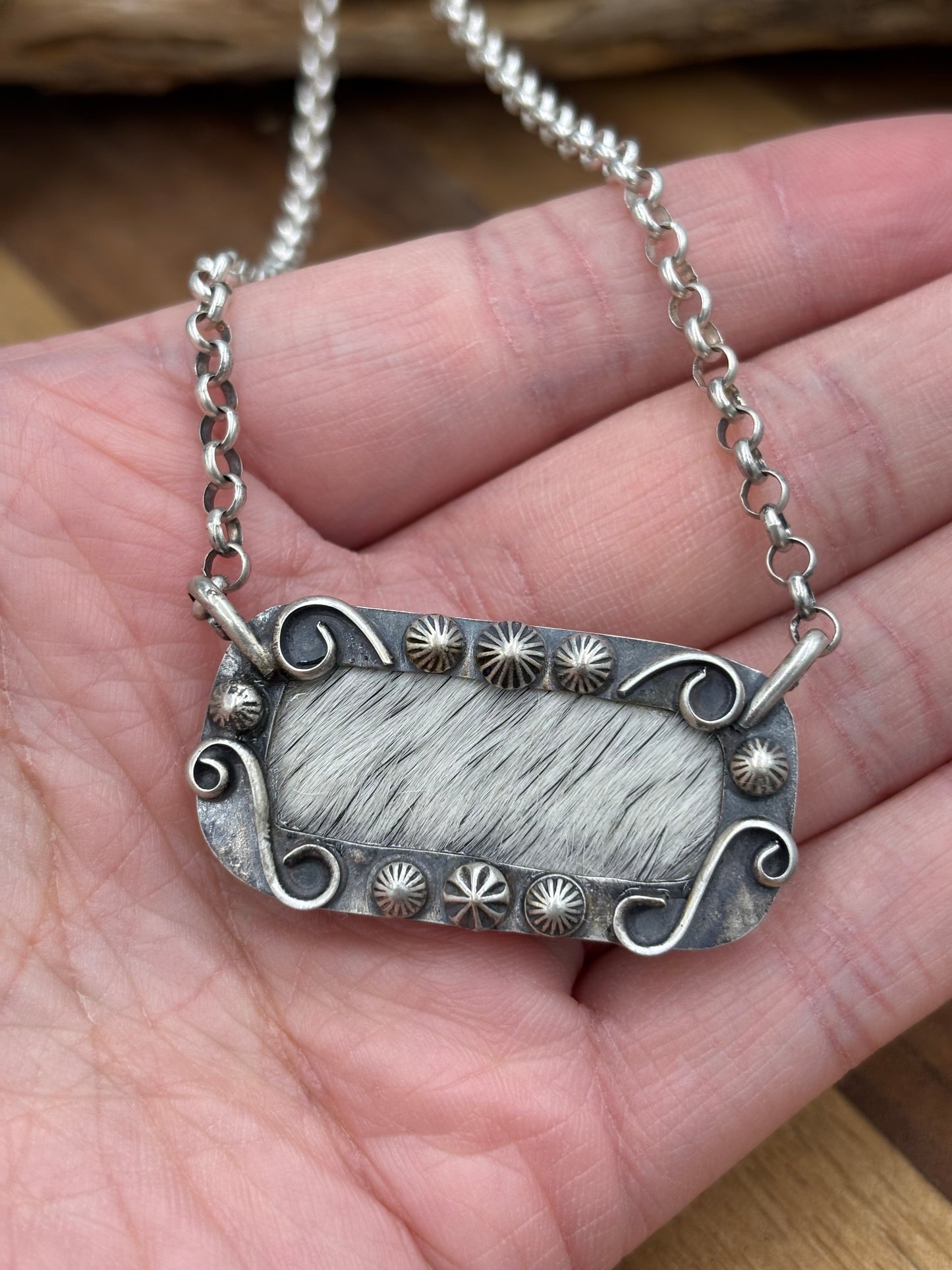Red Buffalo & Natural Cowhide Bar Necklace