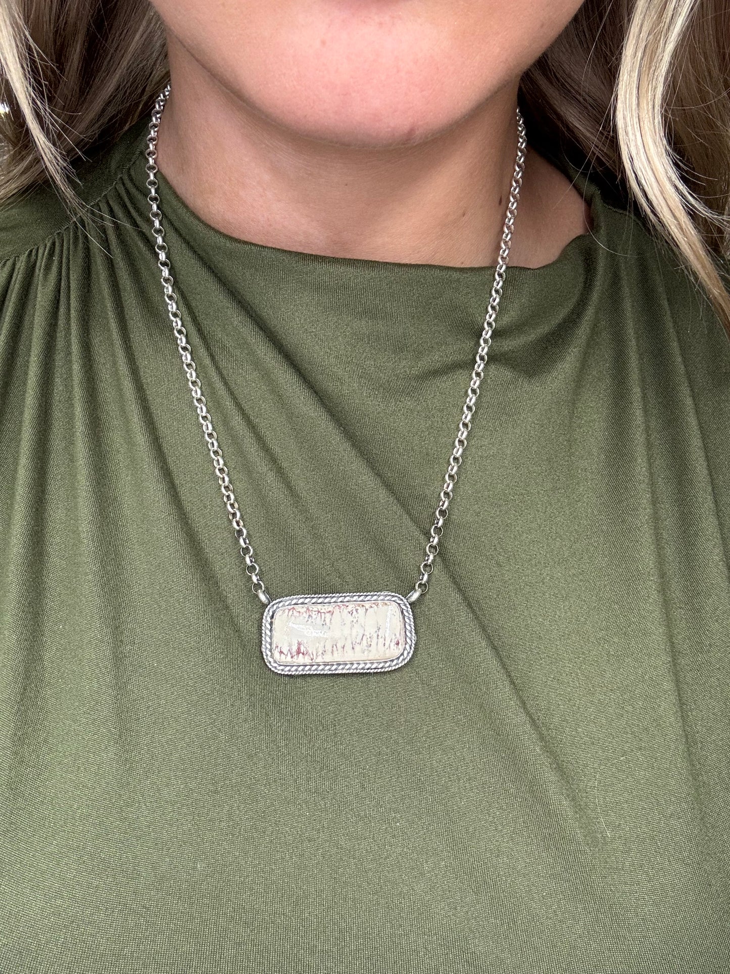 Red Buffalo & Natural Cowhide Bar Necklace