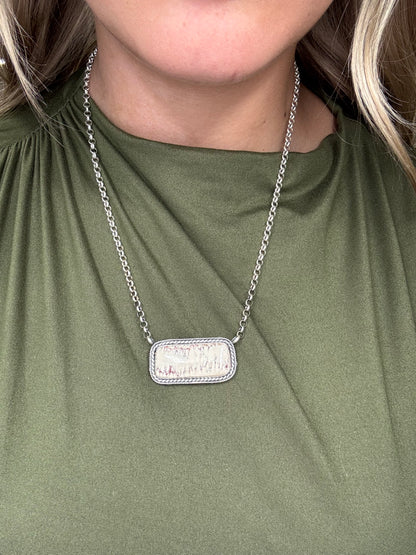 Red Buffalo & Natural Cowhide Bar Necklace