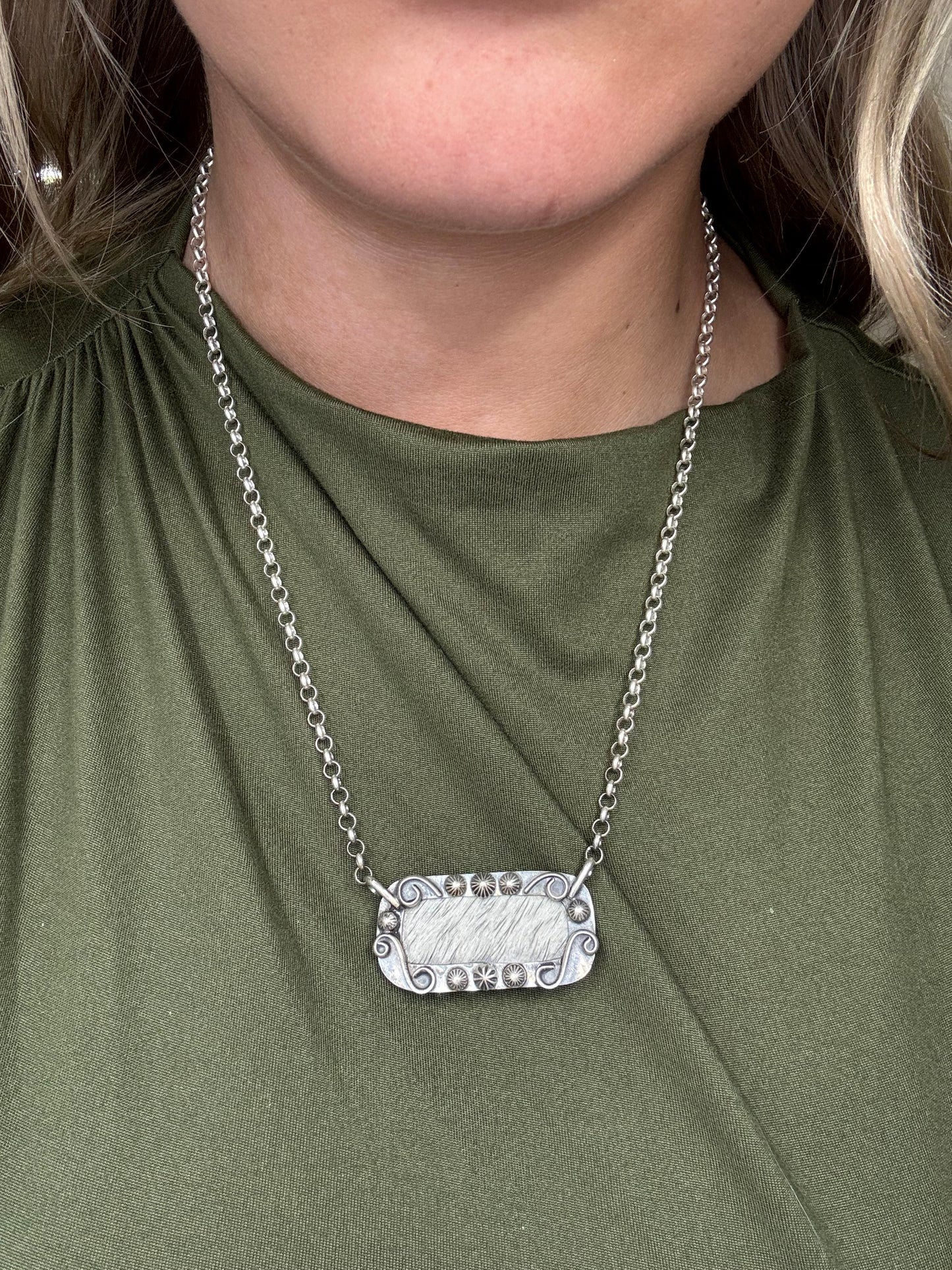 Red Buffalo & Natural Cowhide Bar Necklace