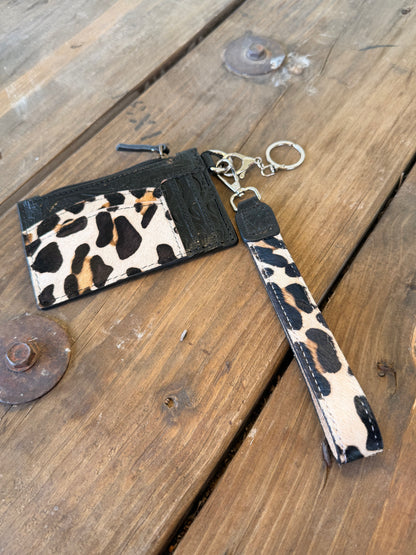 Leopard & Black Leather Card Wallet Wristlet