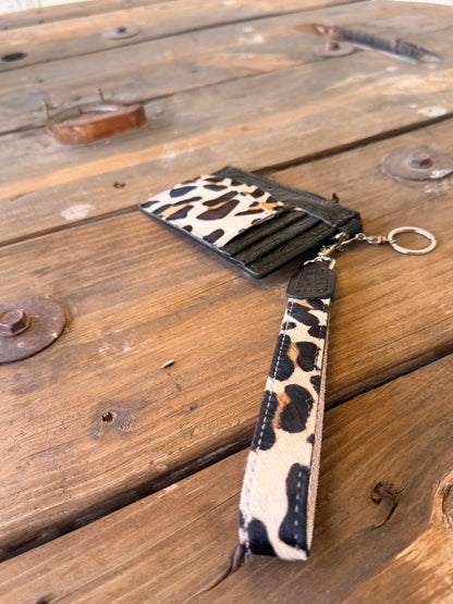 Leopard & Black Leather Card Wallet Wristlet