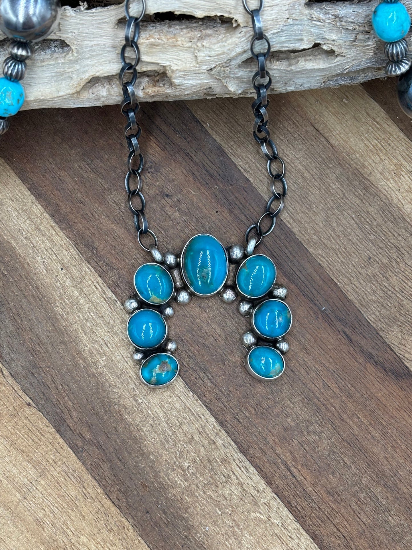 Kingman Turquoise Naja Necklace #3 by Augustine Largo, Navajo