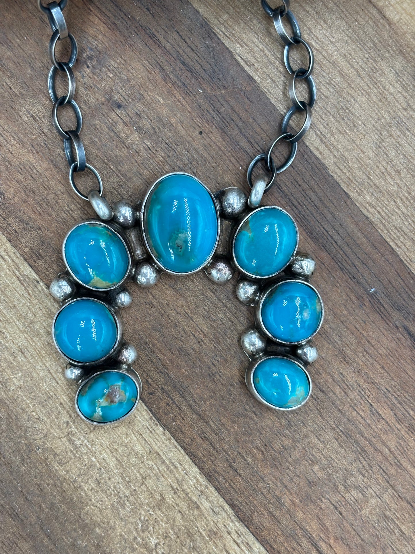 Kingman Turquoise Naja Necklace #3 by Augustine Largo, Navajo