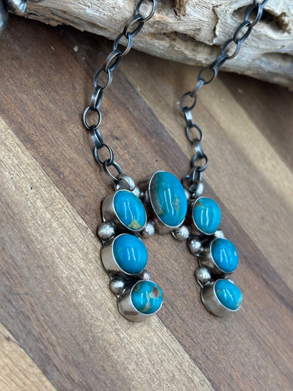 Kingman Turquoise Naja Necklace #3 by Augustine Largo, Navajo